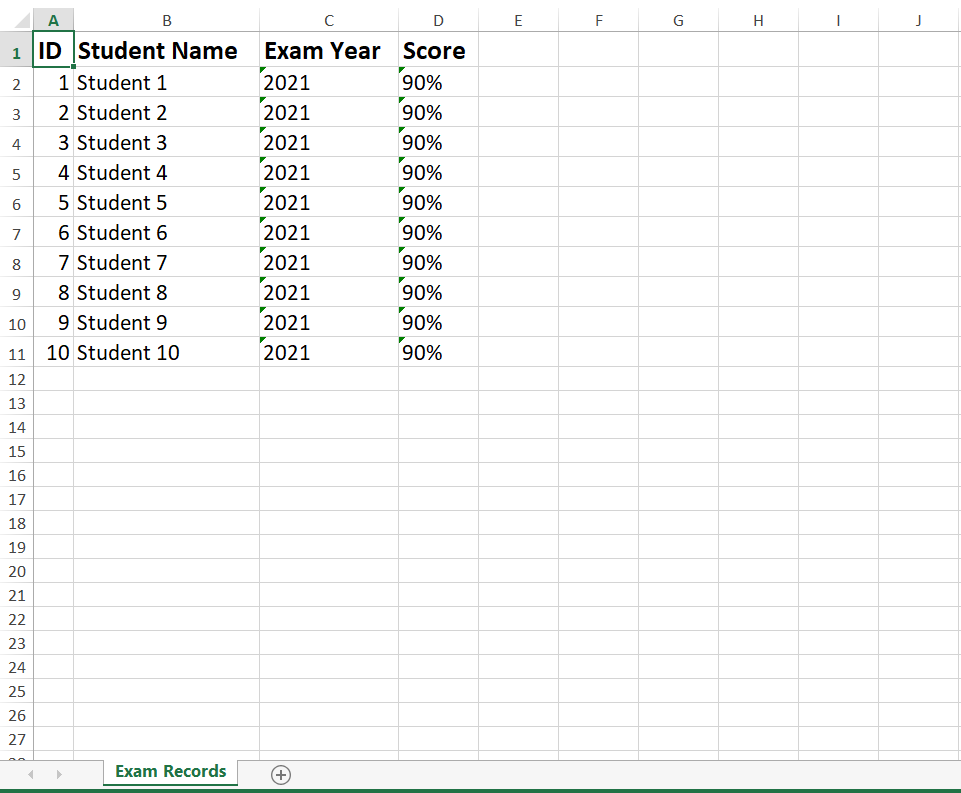 results in exported excel